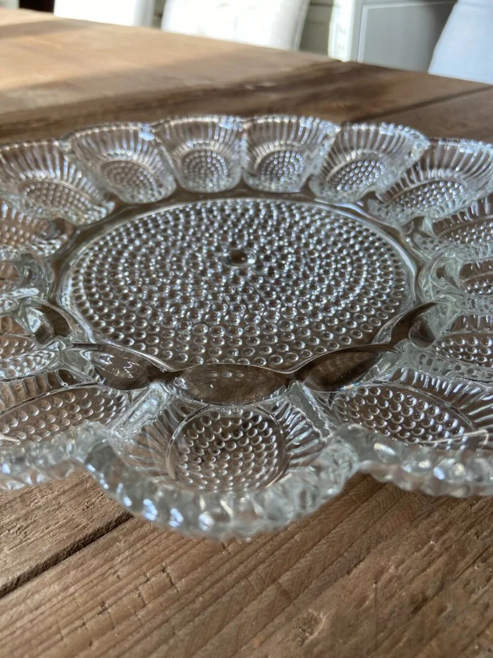 Vintage Indiana Glass Hobnail Deviled Egg Relish Plate Clear Glass 11.25